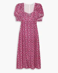 RIXO Karen embellished floral-print velvet midi dress - Pink Pink