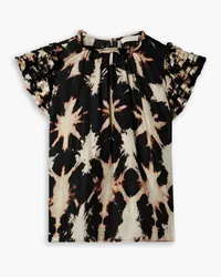 Ulla Johnson Micaela ruffled tie-dyed silk-twill blouse - Black Black