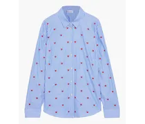 RED Valentino Embroidered striped cotton Oxford shirt - Blue Blue
