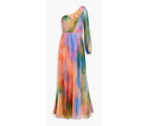 Elle one-sleeve pleated tie-dyed chiffon gown - Multicolor