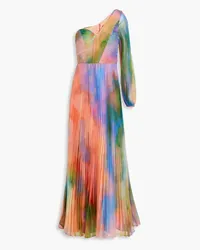 THEIA Elle one-sleeve pleated tie-dyed chiffon gown - Multicolor Multicolor