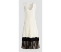 Lace-paneled ribbed wool midi dress - White