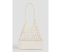 Macramé and leather tote - White
