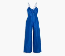 Arden cutout linen and silk-blend wide-leg jumpsuit - Blue