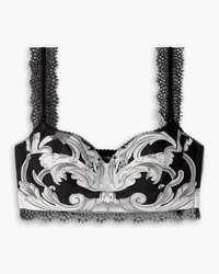 Versace Lace-trimmed printed silk-twill bra top - Black Black