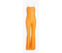 Sequined stretch-mesh jumpsuit - Orange