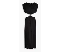 Cutout crystal-embellished satin-twill midi dress - Black