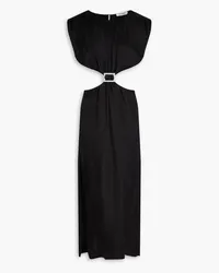 Sandro Cutout crystal-embellished satin-twill midi dress - Black Black