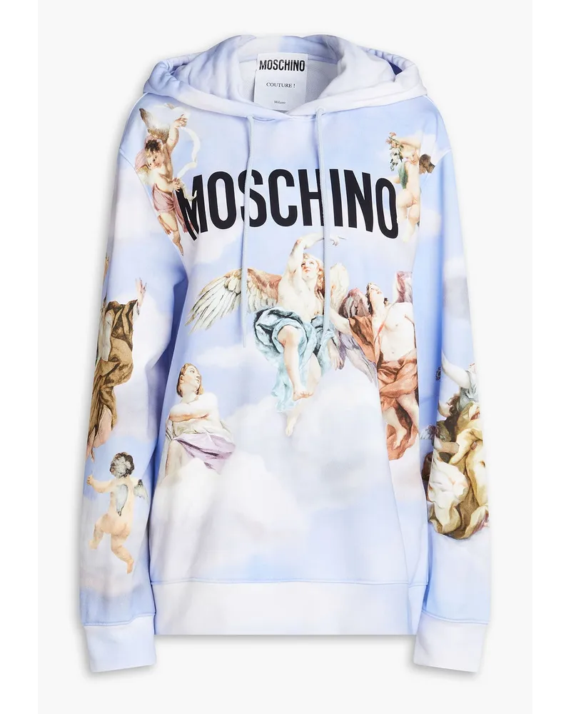 Moschino Printed French cotton-terry hoodie - Blue Blue
