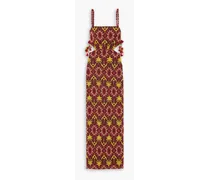 Braided History cutout pom pom-embellished embroidered woven maxi dress - Burgundy