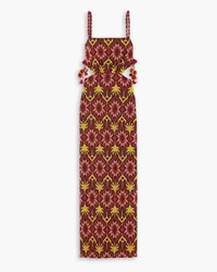 Johanna Ortiz Braided History cutout pom pom-embellished embroidered woven maxi dress - Burgundy Burgundy