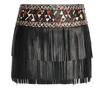Fringed embellished leather mini skirt - Black