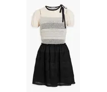 Gathered two-tone lace mini dress - Black