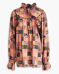 Hofmann Copenhagen Iris patchwork-effect ruffled twill blouse - Orange Orange