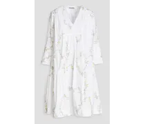 Gathered floral-print cotton dress - White