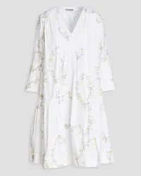 Ganni Gathered floral-print cotton dress - White White