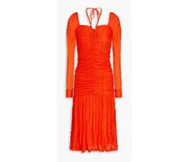 Ganni Ruched stretch-cloqué halterneck midi dress - Orange Orange