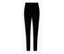 Pleated cotton-blend velvet pants - Black