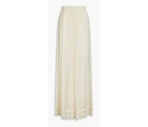 Pleated silk crepe de chine wide-leg pants - White