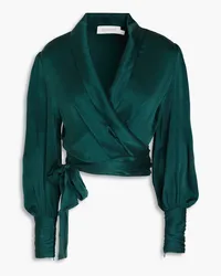 Zimmermann Pleated washed-silk wrap blouse - Green Green