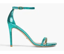 Metallic snake-effect leather sandals - Blue