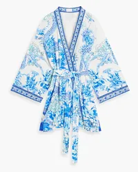 Camilla Crystal-embellished printed cotton-terry coverup - Blue Blue