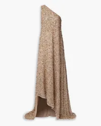 Reem Acra One-shoulder asymmetric embellished tulle gown - Metallic Metallic