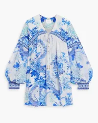 Camilla Crystal-embellished printed silk crepe de chine blouse - Blue Blue