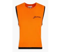 Bead-embellished wool and cashmere-blend vest - Orange