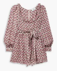 Etro Belted ruffled floral-print metallic silk crepe de chine mini dress - Pink Pink