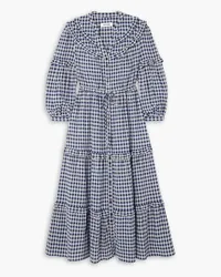 Cefinn Suki ruffled checked cotton-blend seersucker midi dress - Blue Blue