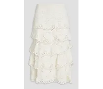Tiered crocheted cotton midi skirt - White