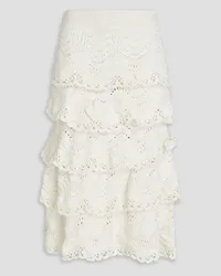 Oscar de la Renta Tiered crocheted cotton midi skirt - White White