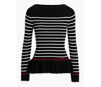 Ruffled striped ribbed-knit sweater - Black