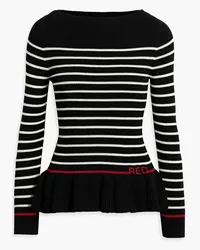 RED Valentino Ruffled striped ribbed-knit sweater - Black Black