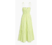 Halia tiered shirred cotton-poplin maxi dress - Green