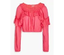 Cropped ruffled leopard-jacquard top - Pink