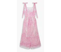 Carlyle lace-trimmed embroidered floral-print cotton-voile midi dress - Pink