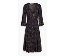 Crochet-trimmed floral-print cotton-voile midi dress - Blue