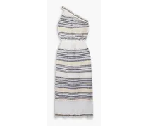 Habiba one-shoulder metallic striped cotton-blend gauze midi dress - Neutral