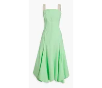 Canvas-trimmed cotton-blend poplin midi dress - Green
