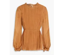 Pleated silk-chiffon blouse - Brown