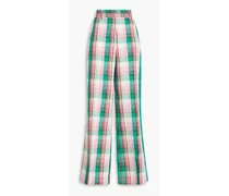 Gingham cotton and linen-blend wide-leg pants - Green