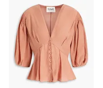 Ember pleated silk-crepon peplum blouse - Pink