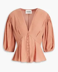 TOVE Ember pleated silk-crepon peplum blouse - Pink Pink