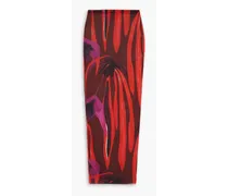 Printed stretch-mesh maxi skirt - Red