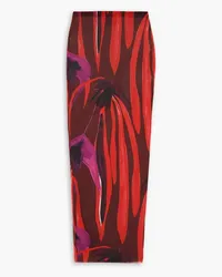 Louisa Ballou Printed stretch-mesh maxi skirt - Red Red