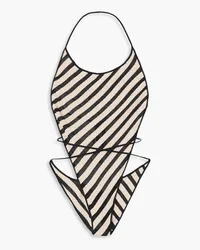 Petar Petrov Open-back striped ribbed-knit halterneck bodysuit - Black Black