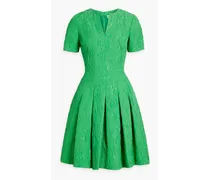 Pleated satin-cloqué mini dress - Green