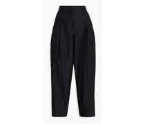 Pleated cotton-blend poplin tapered pants - Black